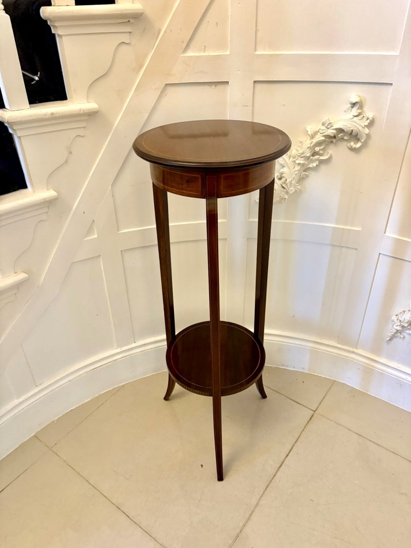 Antique Edwardian Mahogany & Satinwood Inlaid Jardinière Stand